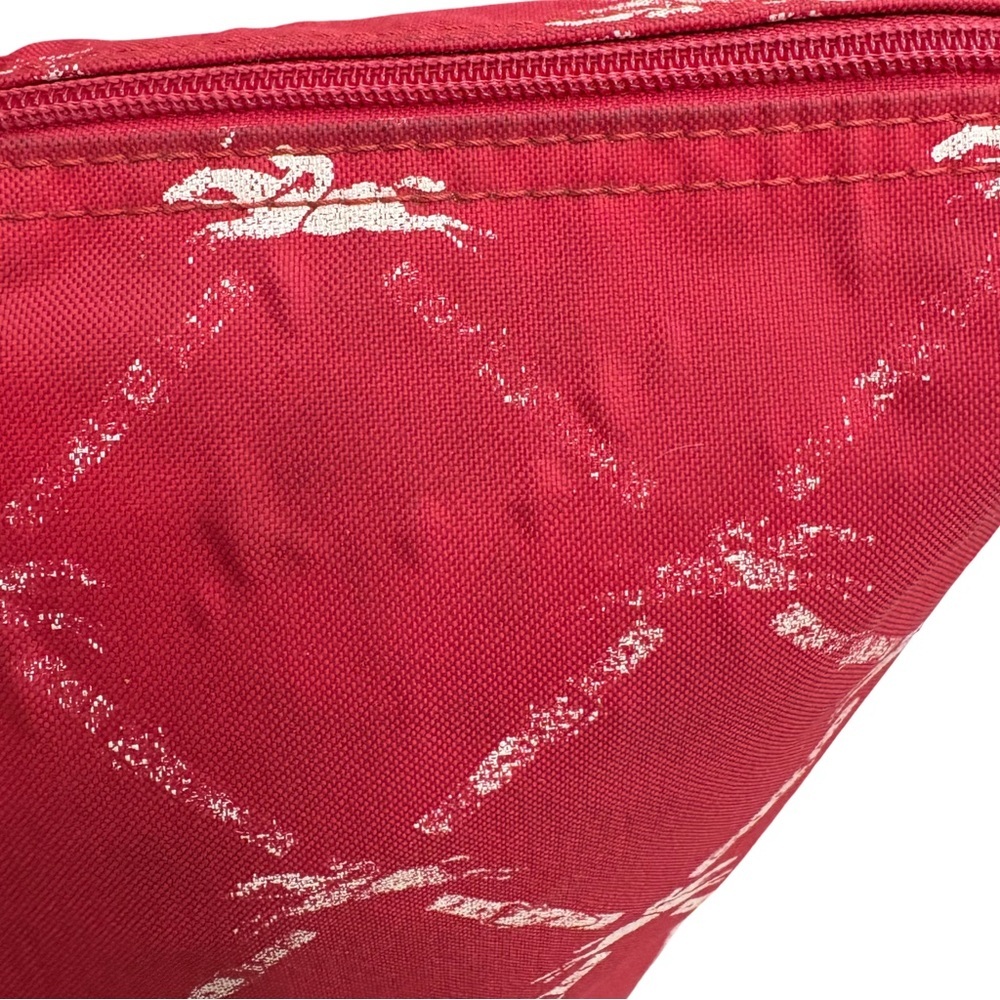 Longchamp Le Pliage Medium Band Signature Panther Print Nylon Shoulder Bag Red - Picture 11 of 16